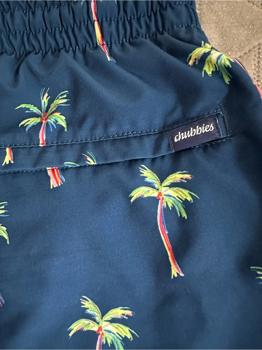 chubbies Navy Palm Print Swim Shorts